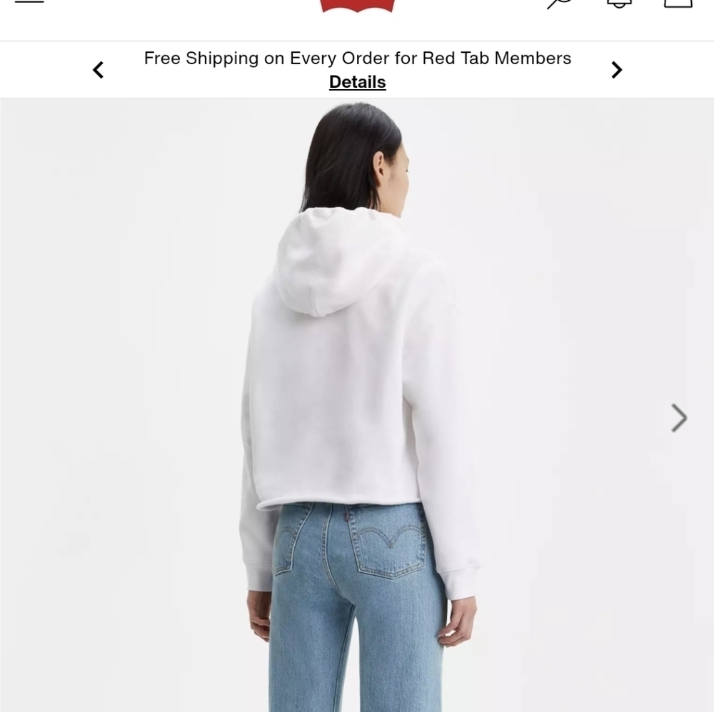 Levi's Two Horse Raw Cut Hem Hoodie White Women's M - Picture 7 of 8